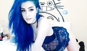 Blue hair emo webcam
