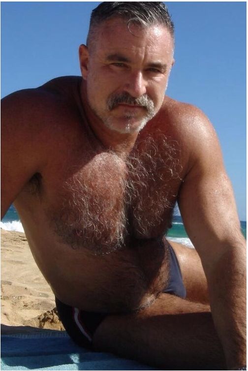 Naked hairy older men in beach