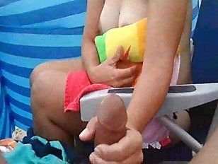 Guard reccomend wifes yellow handjob cock on beach