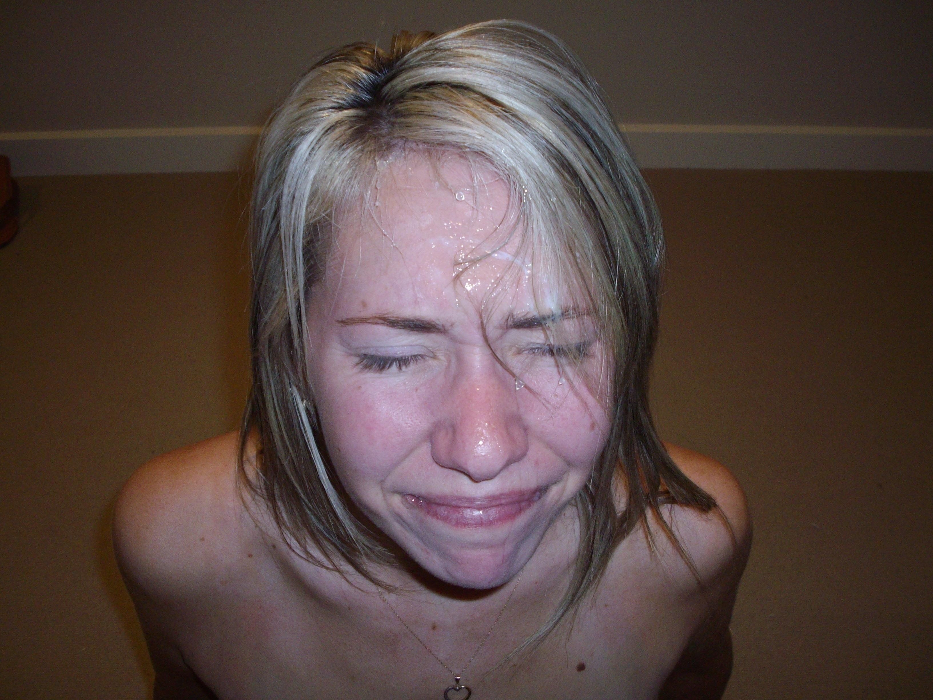 Crying teen cum covered