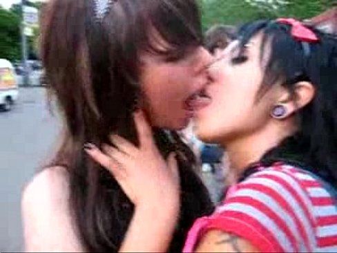 Lesbians kissing public