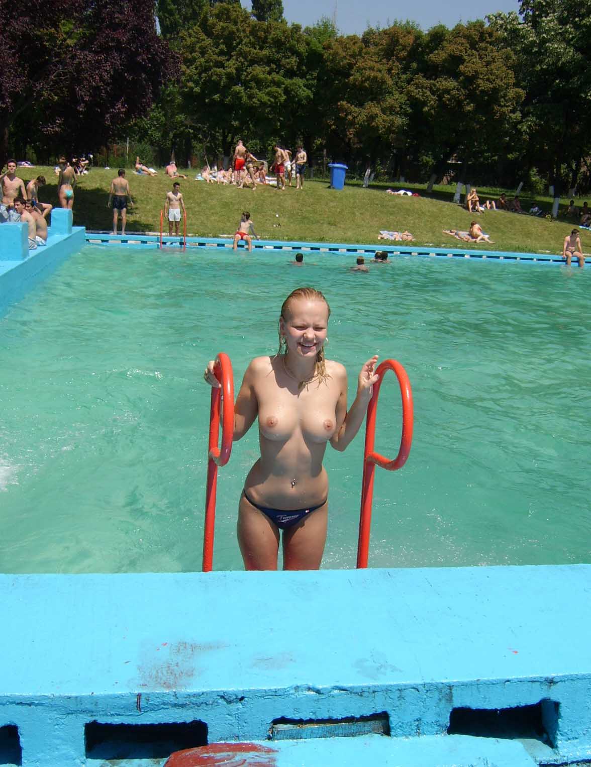 Public pool topless photo image
