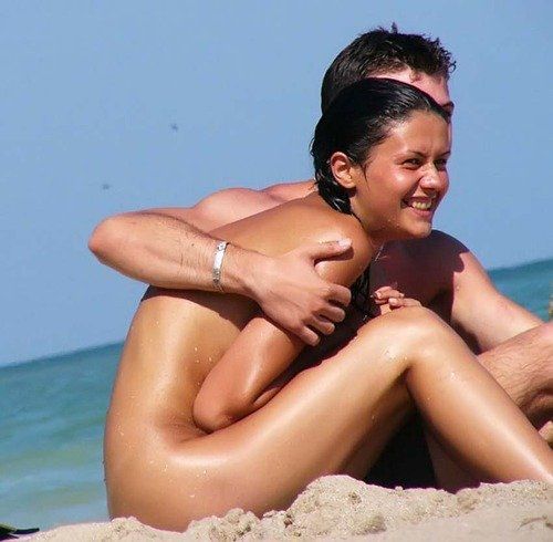 Girl embarrassed nude beach